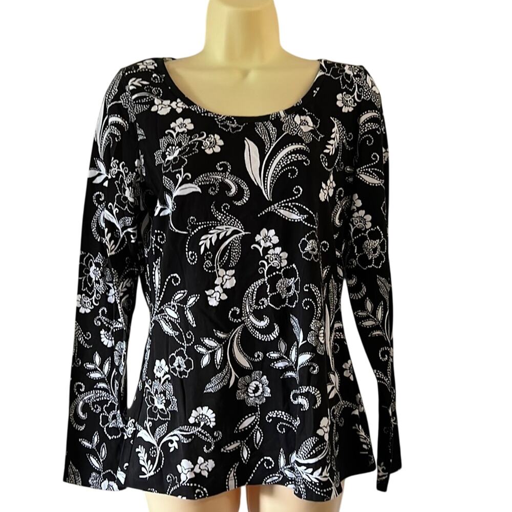 Energie  Juniors XL Black & White Print Fitted Knit Long Sleeve Top NWT